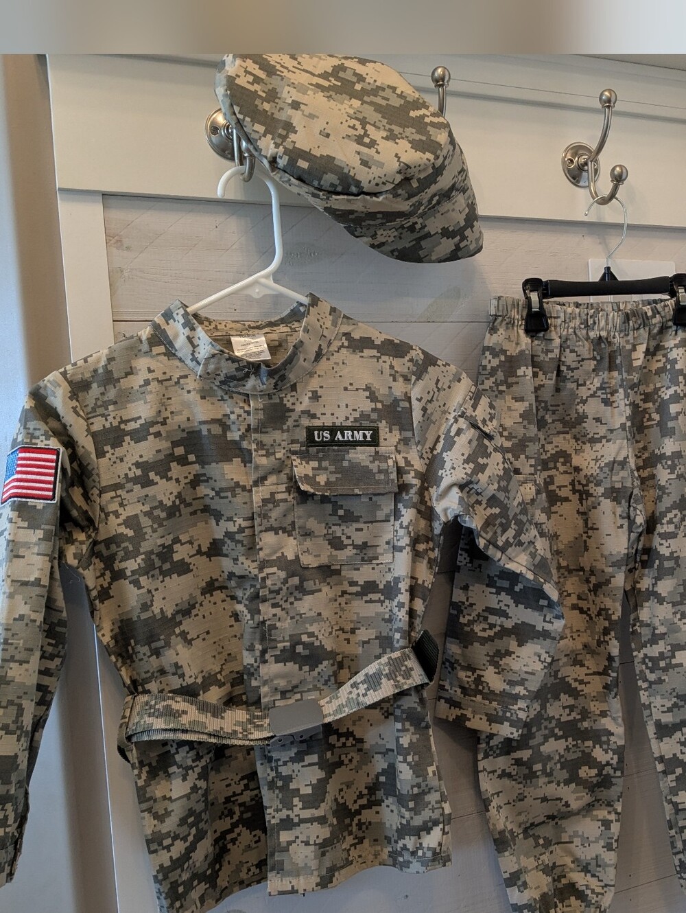 🪖 US ARMY Costume- Jacket & Pants Set W/ Cap & Belt; Size: 8-10 Y